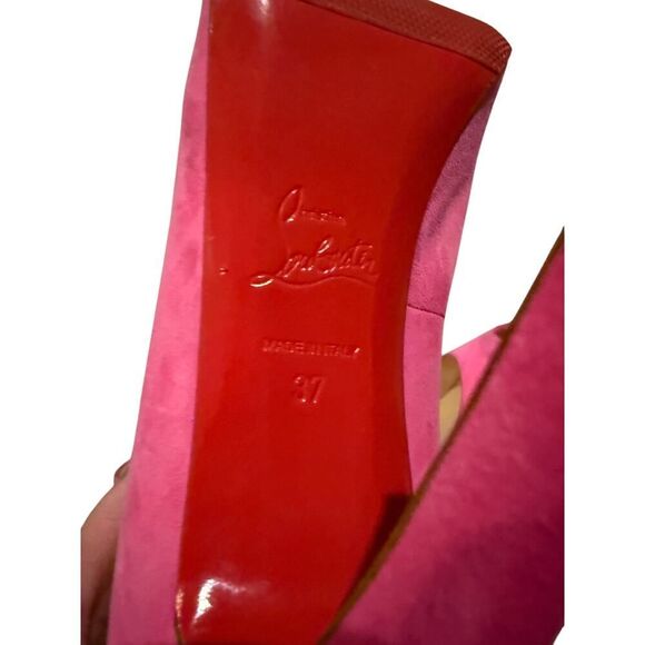Christian Louboutin Pink Prive Open Toe Velvet Heels Pumps Sz. 37 (US 7) - Picture 7 of 12